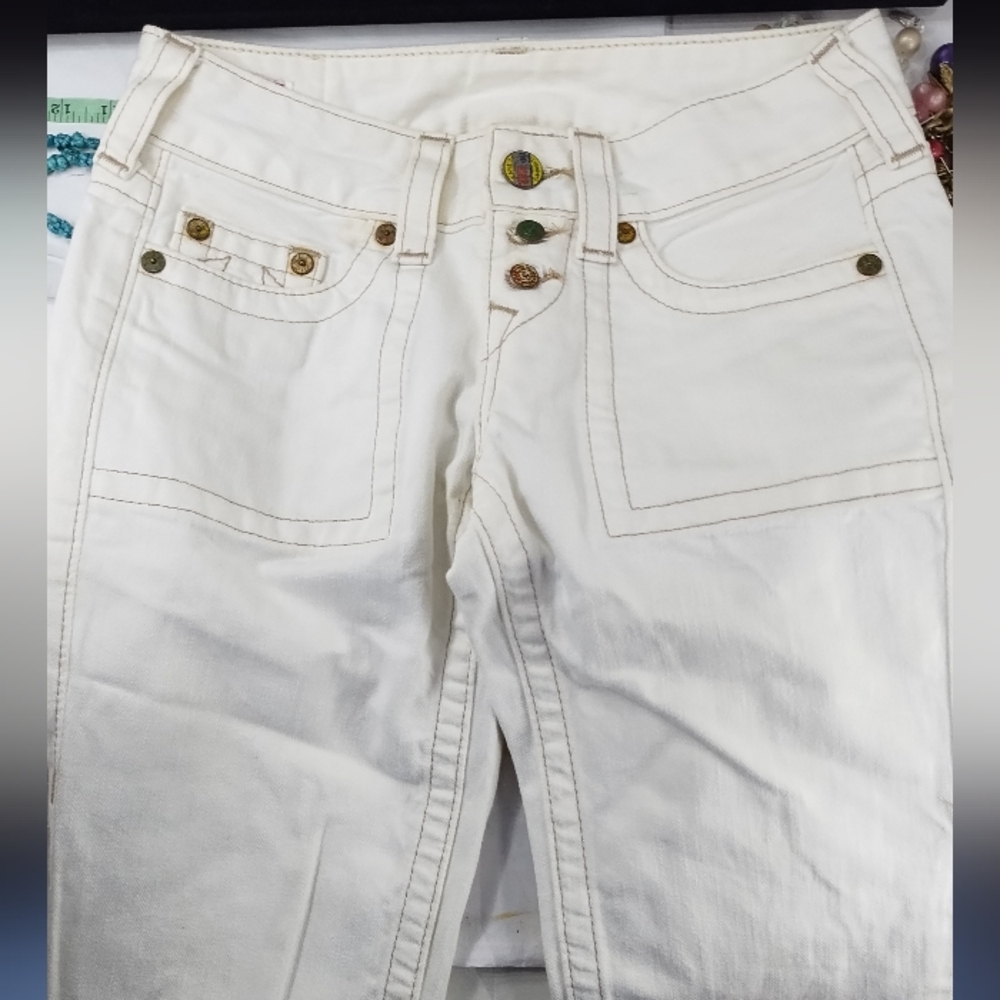 True Religion Vintage Button Fly White Flare Bell Bottoms